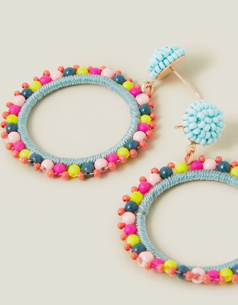 Beaded Stud Hoop Earrings, , large