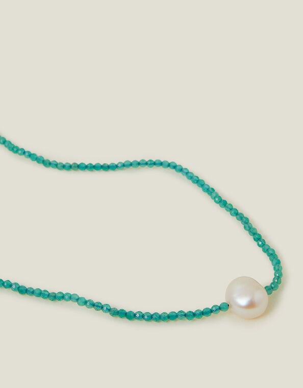 Sterling Silver-Plated Pearl Bead Necklace, , large