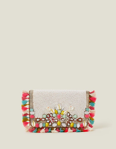 Tassel Beaded Clutch Bag, , large