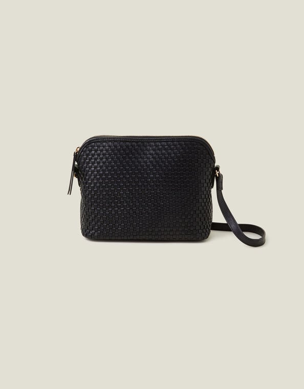 Leather Woven Cross-Body Bag, Black (BLACK), large