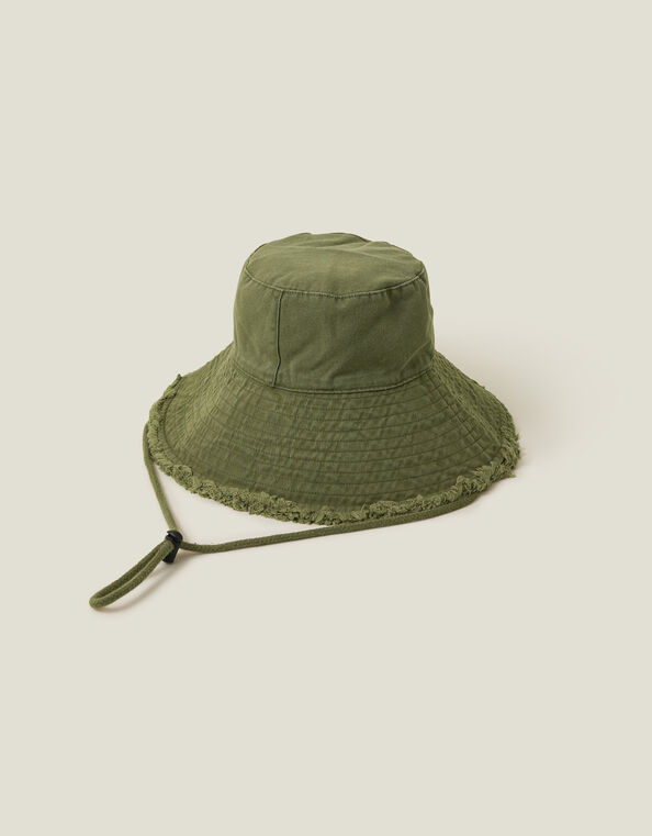 Lace Trim Bucket Hat, Green (KHAKI), large