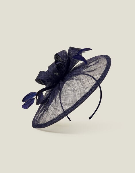 Penelope Sin Bow Fascinator, Blue (NAVY), large