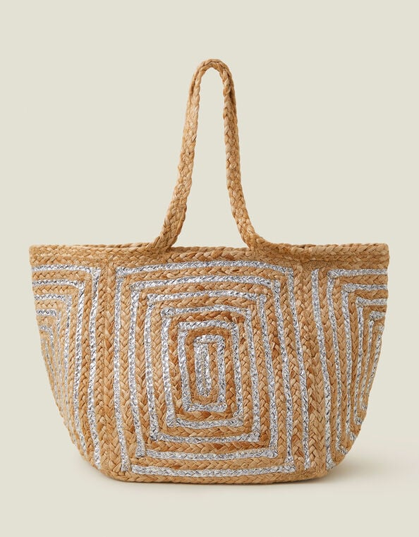 Metallic Jute Beach Bag, , large