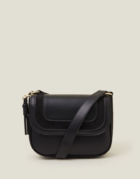 Suedette Flap Cross-Body Bag, Black (BLACK), large