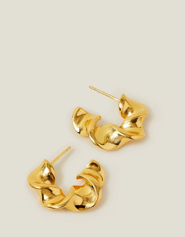 14ct Gold-Plated Croissant Hoops, , large