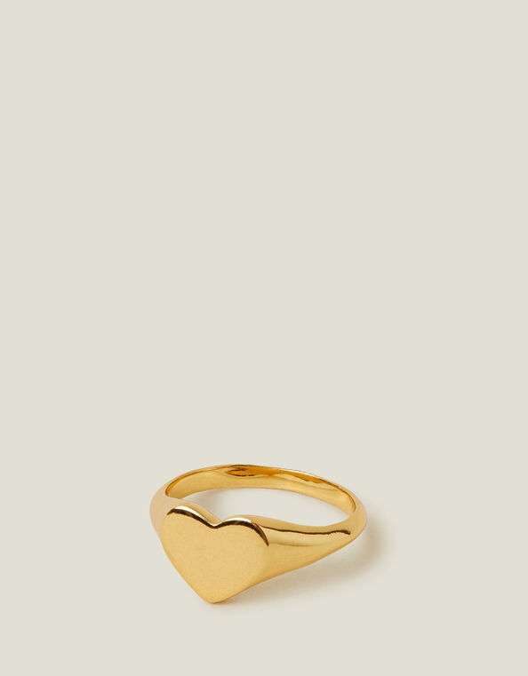 14ct Gold-Plated Heart Signet Ring, Gold (GOLD), large