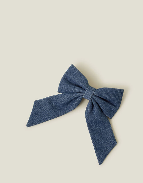 Denim Bow Hair Clip, , large