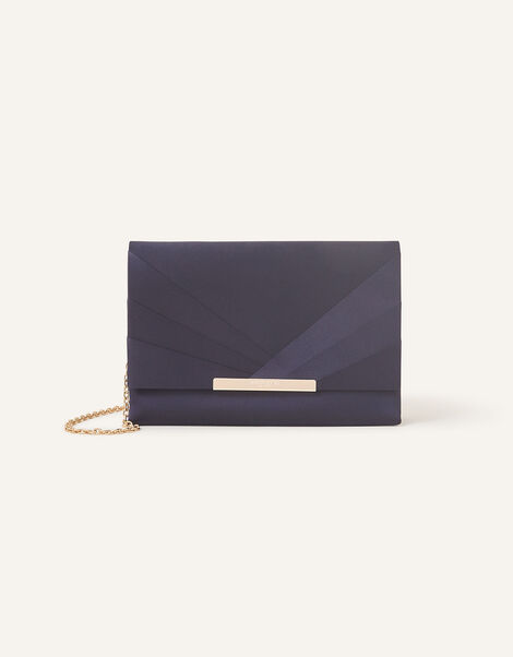 Satin Fold Over Clutch Bag, Blue (NAVY), large