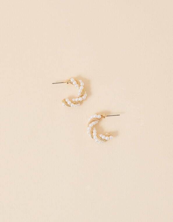 Twisted Pearl Hoop Earrings, , large