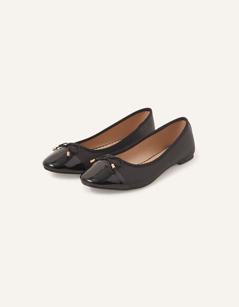 Bow Detail Ballerina Flats, Black (BLACK), large