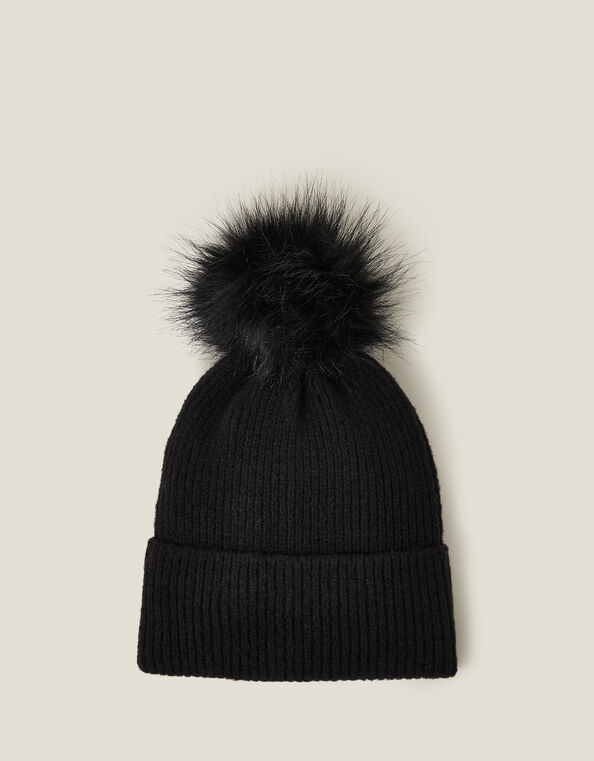 Knit Pom-Pom Beanie , Black (BLACK), large