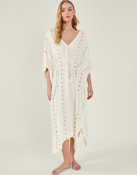 Embroidered Mirror Kaftan, White (WHITE), large