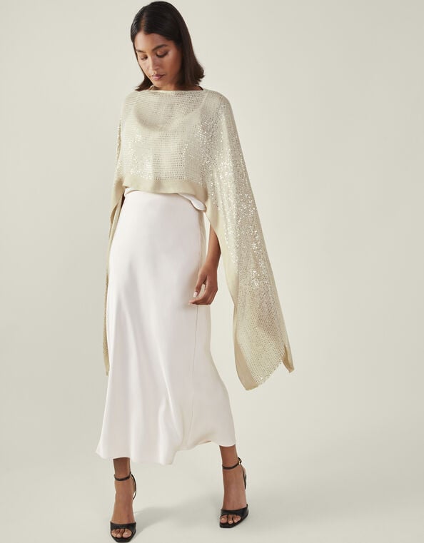 Sequin Embellished Poncho, Natural (CHAMPAGNE), large