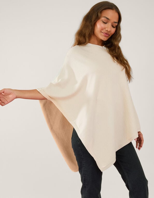 Knit Poncho, Cream (CREAM), large