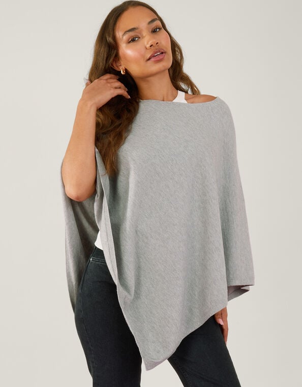 Knit Poncho, Grey (GREY), large